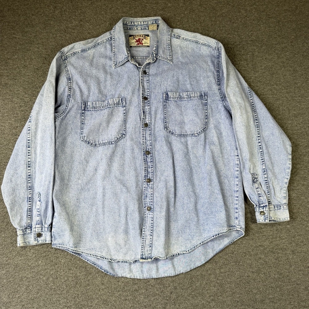 Vintage 90s Attrak Acid Wash Denim Shirt Mens XL Extra Large Long Sleeve